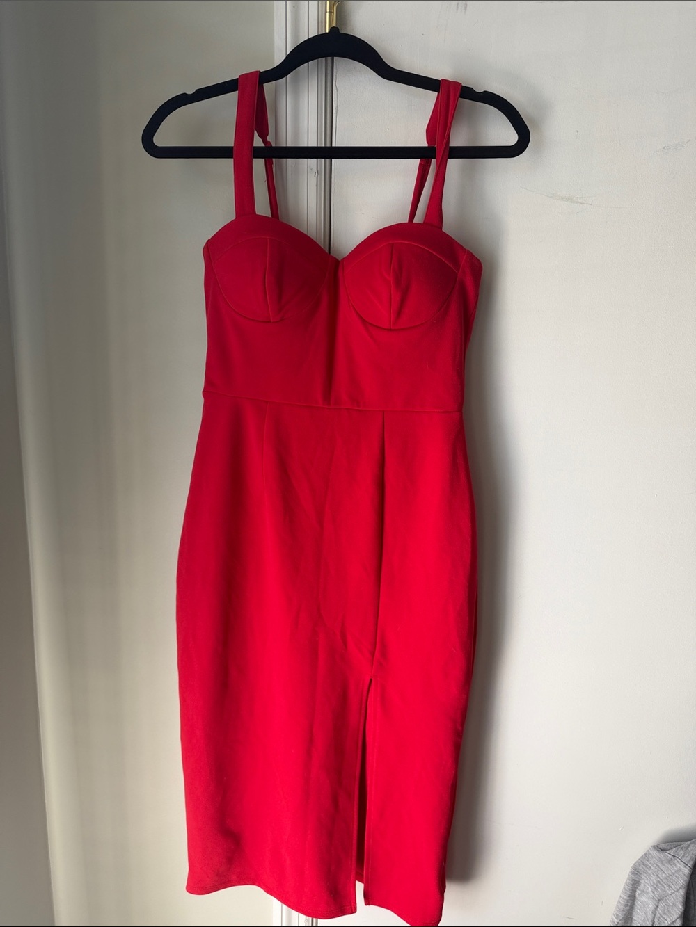 Trixxi Red Bustier Midi Dress with Front Slit